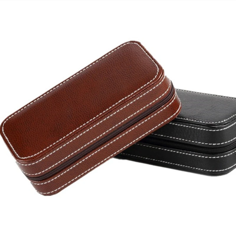 2 Slots Leather Watch Box Organizer New Watch Display PU Case Storage Box Travel Holder For Men