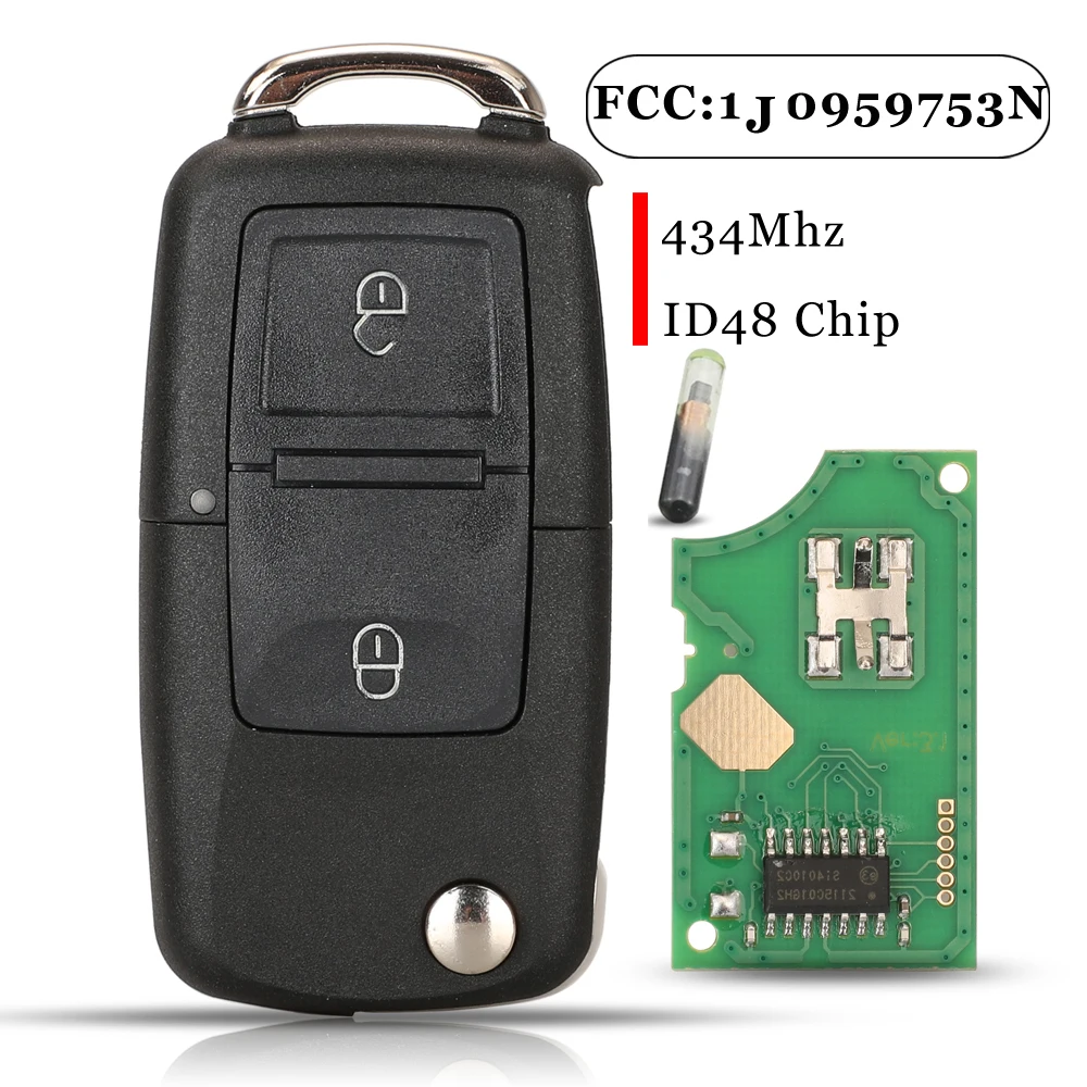 Jingyuqin 2 Pulsanti Smart Remote Car Key 434Mhz Id46 Chip For Per Vw Volkswagen Beetle Bora Polo Golf Passat