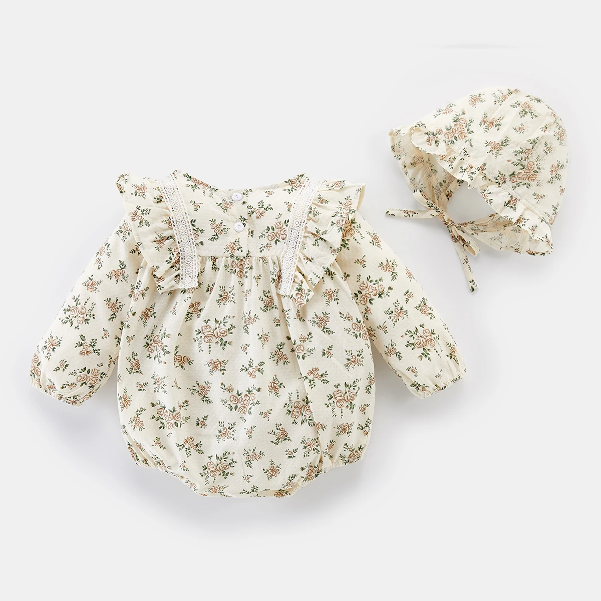 hibobi 2 Pcs Baby Lace Ruffle Cute Girl Romper With Hat Sets Infant Vintage Floral Jumpsuit Toddler Baby Girl Clohtes bamboo baby bodysuits	