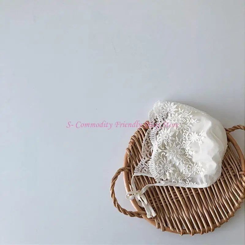 85AE Säugling Baby süßer mit Stickblumen Spitze Baumwolle Sunhat Weiche Baumwolle – Detail 8