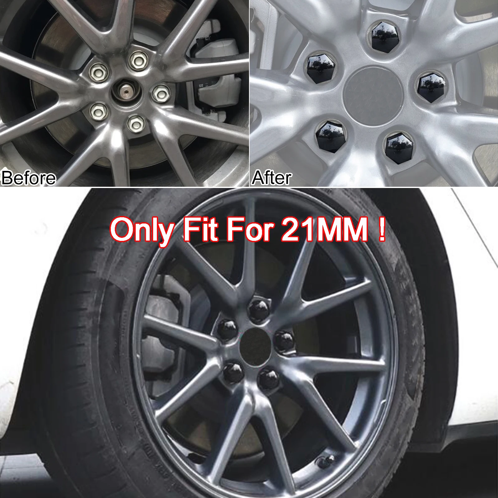 20PCS Car Wheel Nut Caps Accessories Auto Tyre Hub Screw Anti-Rust Protection Cover Decoration Cap Vehicle Bolts Studs Cap 21mm