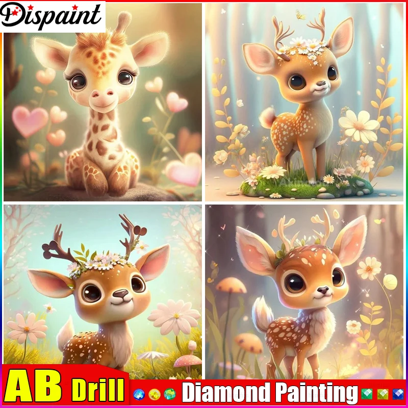 

Dispaint AB Full Drill Diamond Painting "Sika Deer Flower" DIY Picture Of Rhinestone 5D Diamond Embroidery Cross Stitch Decor