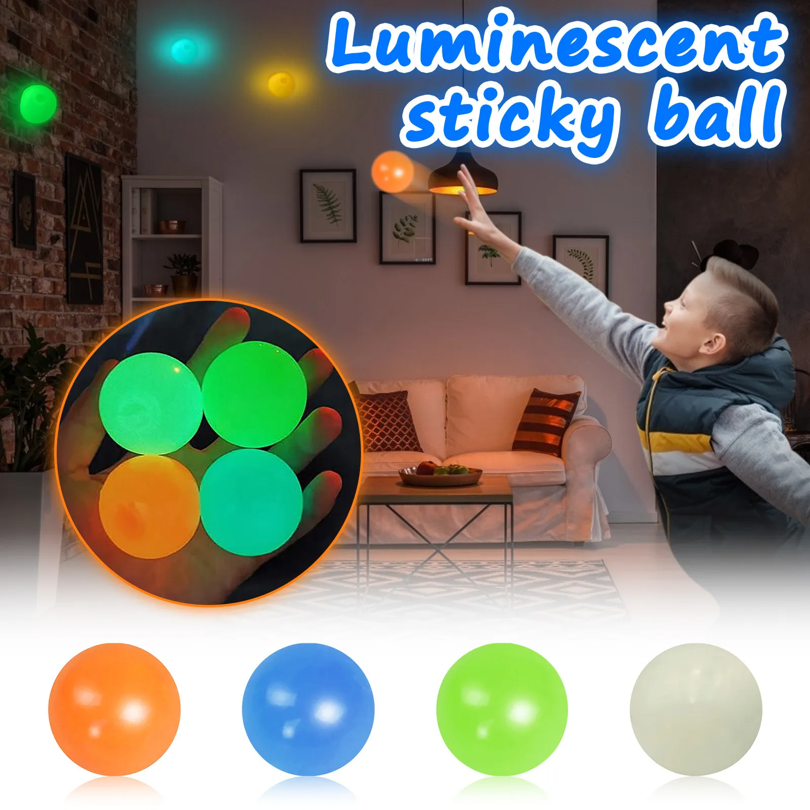 

6.5cm Luminous Balls High Bounce Glowing Stress Ball Sticky Wall Home Party Decoration Kids Gift Anxiety Toy Glow in the Dark
