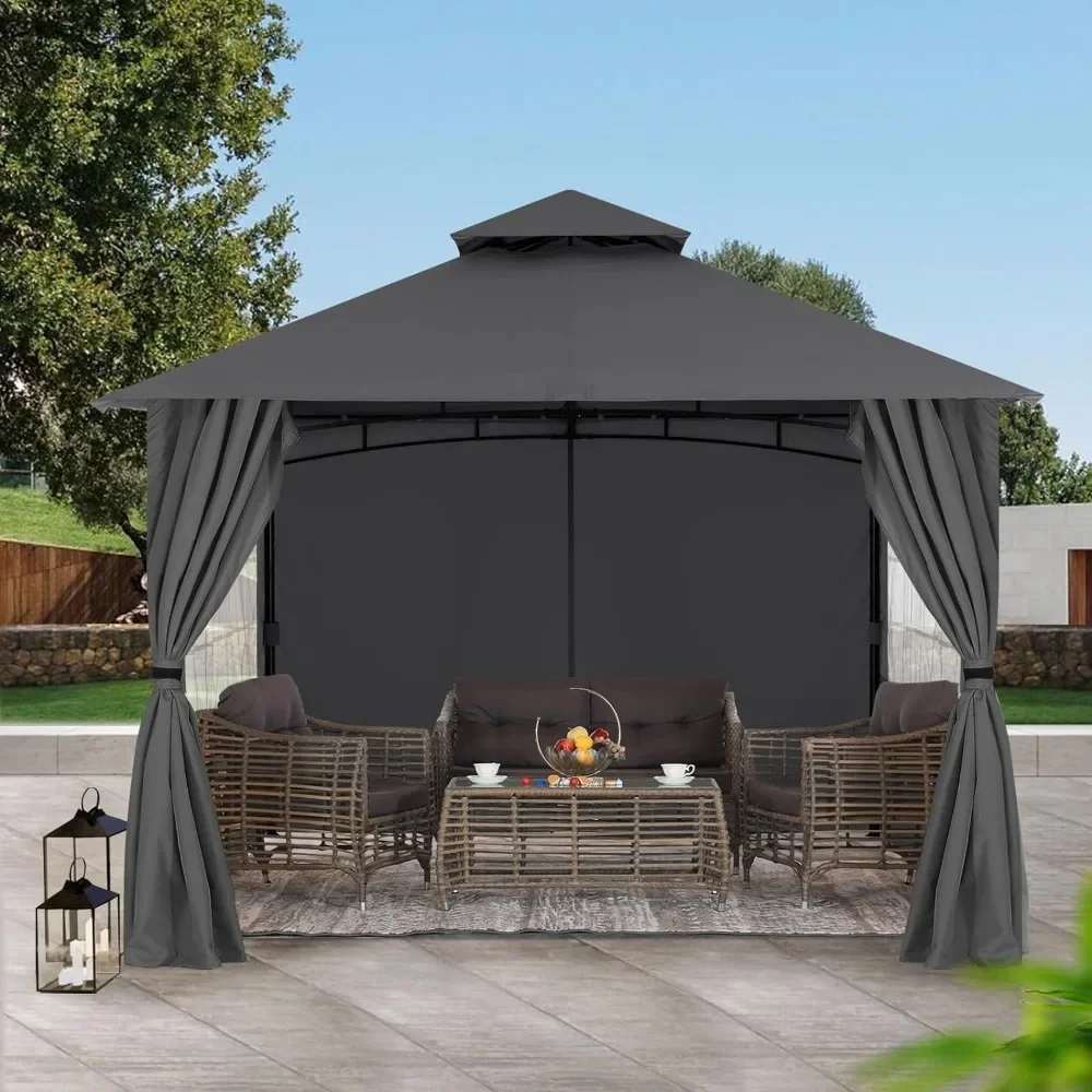 

Patio Gazebo Steel Frame Outdoor Gazebo with Windows Curtains, 48 x 18 x 7.5 inches (9x9, Dark Gray)