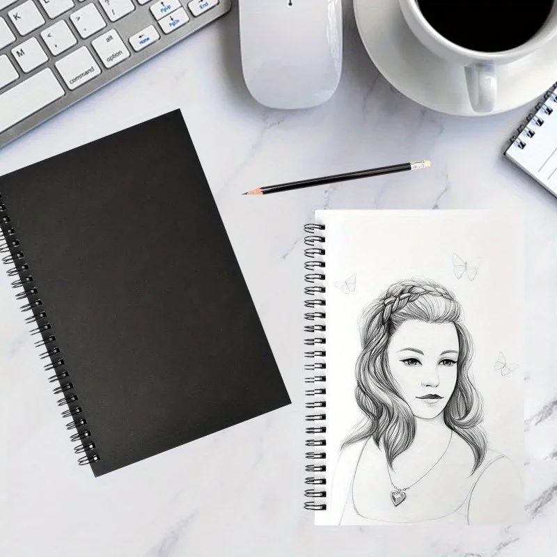 1 A5 50 sheet 100 page melanin sketchbook, blank sketchbook, hard back portrait drawing board, hard back spiral bound sketchbook