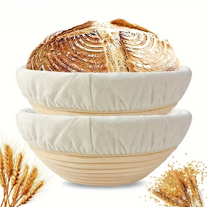 Cestino per il pane Banneton – 25,4 x 15,2 cm (set di 2) cestini per pasta madre con fodera, cestino per lievitare, ciotole per pane e cesti per pane in rattan