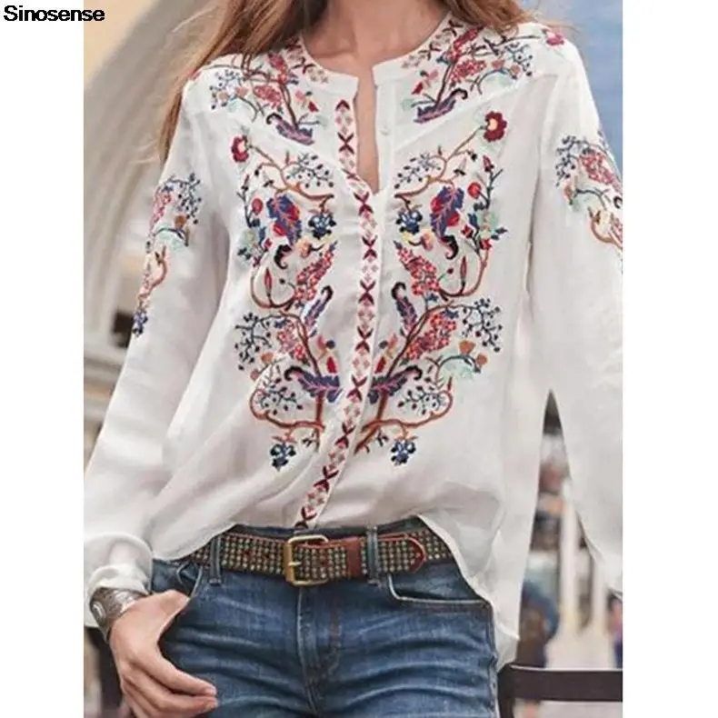 

Women Spring Autumn Long Sleeve Button Down Shirts Tops Vintage Floral Print Loose Casual Work Office Blouses Shirts Tops