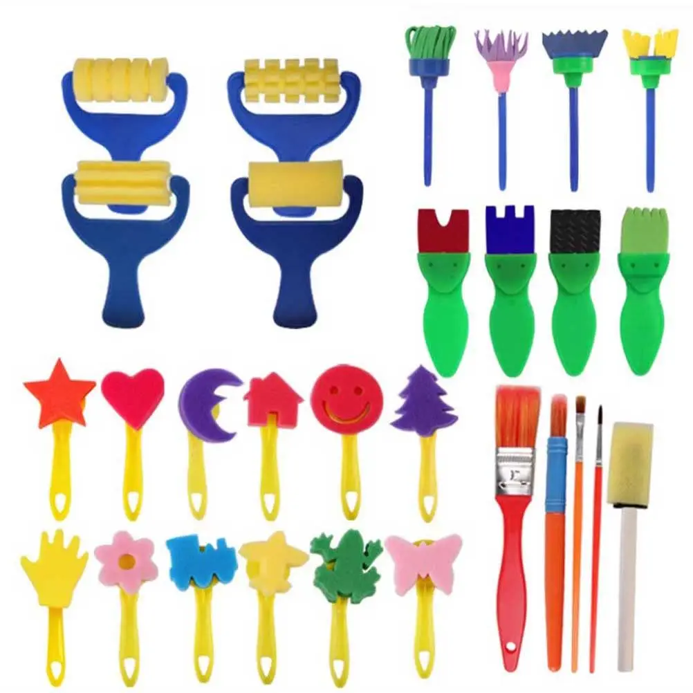 29Pcs 페인팅 스탬프 세트 Eva 스폰지 브러쉬 어린이를위한 크리 에이 티브 DIY 아트 드로잉 도구 어린이 휴대용 페인팅 도구
