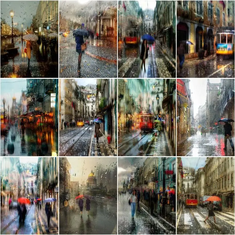 

RUOPOTY Frame Picture Diy Painting By Numbers Acrylic Paint By Numbers Kits Rainy Day Street Landscape For Diy Gift 60x75cm