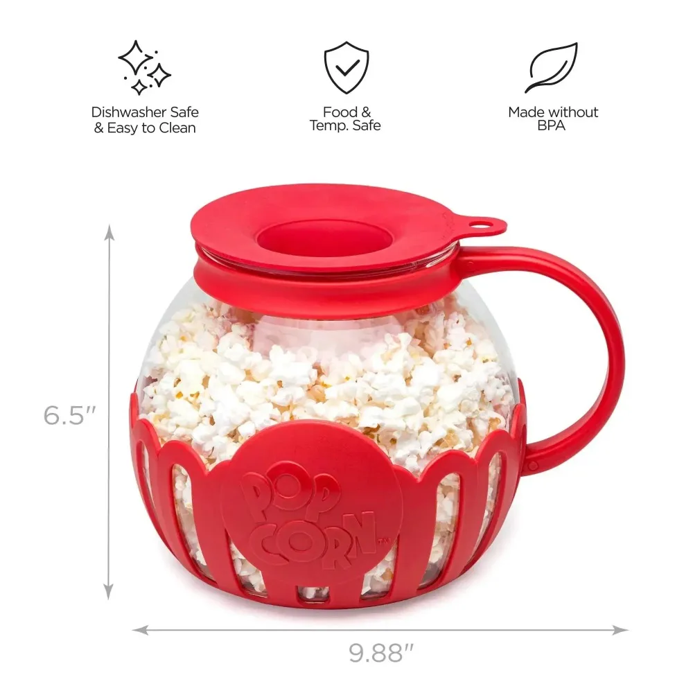 Microwave Popcorn Maker Microwave Popcorn Popper Bucket Mini Machine Safe Borosilicate Glass 3-in-1 Silicone Lid