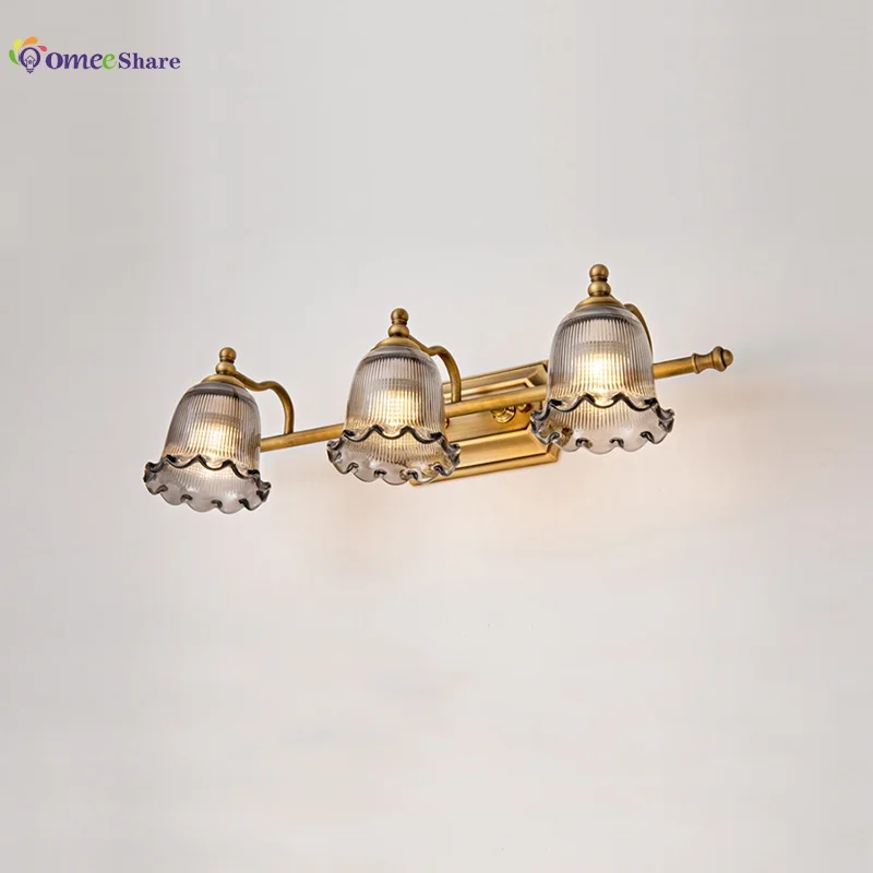 Vintage 4-Light Vanity Lights with Gray Glass Shades Modern Wall Sconce Lighting Fixture for Bathroom Mirror E14 Base Front