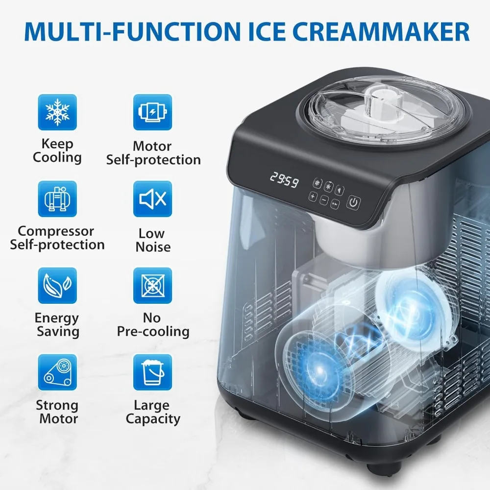 1.3 Quart Ice Cream Maker Machine with Built-in Compressor, Fully Automatic and No Pre-freezing, 1 Hour Keep-Cooling 2