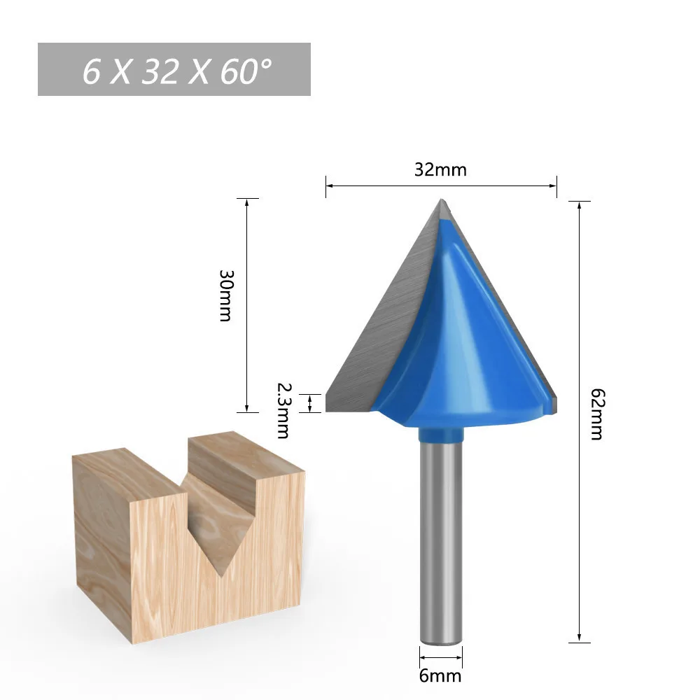 AURWOF 1pc 6mm Schaft 60 90 120 150 Grad V Typ Schlitzen Cutter Bit CNC Gravur Solide Router bit Hartmetall Fräser C0602 – Detail 5