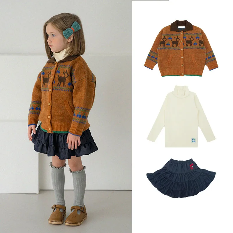 

PS2023 Autumn/Winter New Boys and Girls' Sweater Knitted Cardigan Korean Edition Children's Cute Long Sleeve Warm Knitted Coat