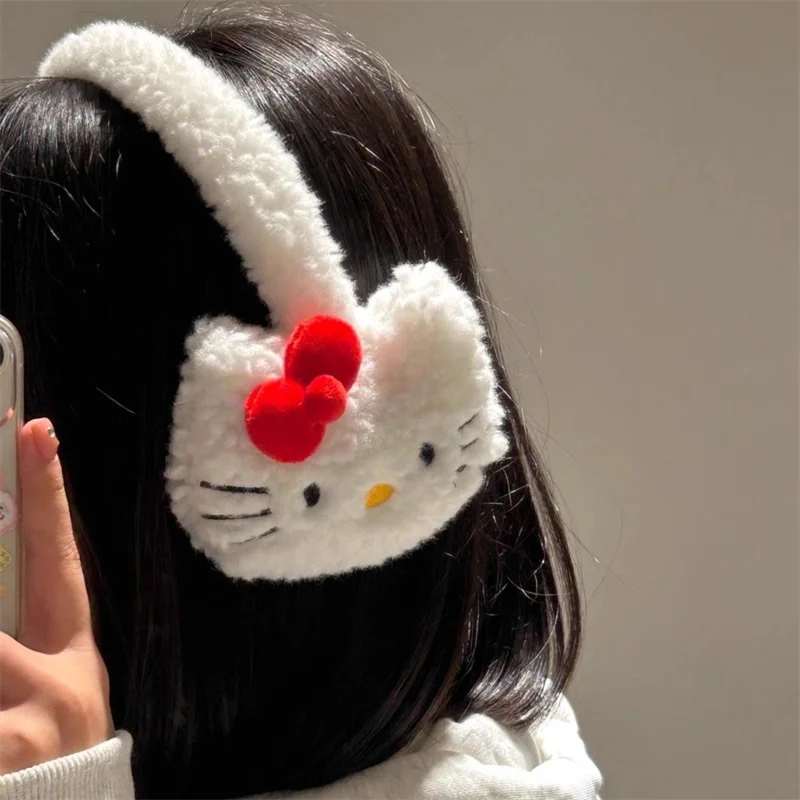 

Kawaii Sanrio Hello Kitty Ear Warmers Accessories Cute Anime Autumn Winter Warm Lambswool Y2K Plush Earmuffs Toy for Girls Gift