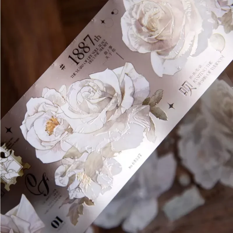 1Roll Rose Literary flowers handbook DIY material PET tape decorative loop stickers Apocalyptic Adhesives Scrapbook 60mm*2m 2