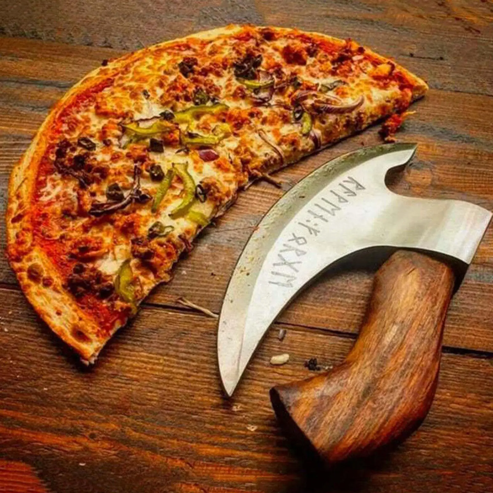 Handmade Pizza Cutting Axe Stainless Steel Viking Pizza Cutter Wooden Handle Multifunctional Pizza Axe Knife With Oblique Blade 6