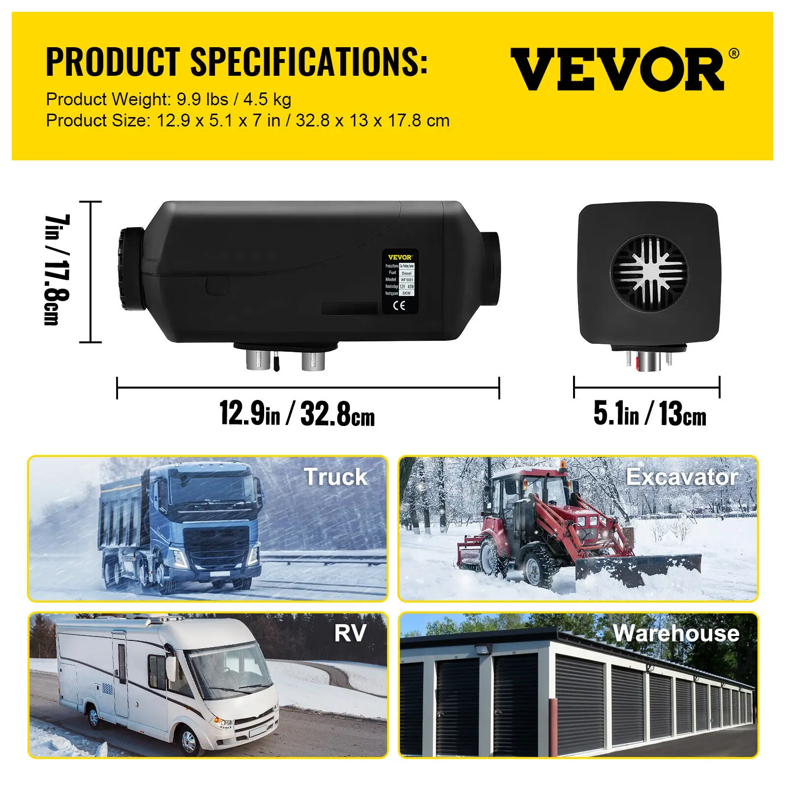 VEVOR 5KW Diesel Air Heater 12V LCD Thermostat Quiet 5000W For Trucks Boat  Car Trailer With LCD Display Switch