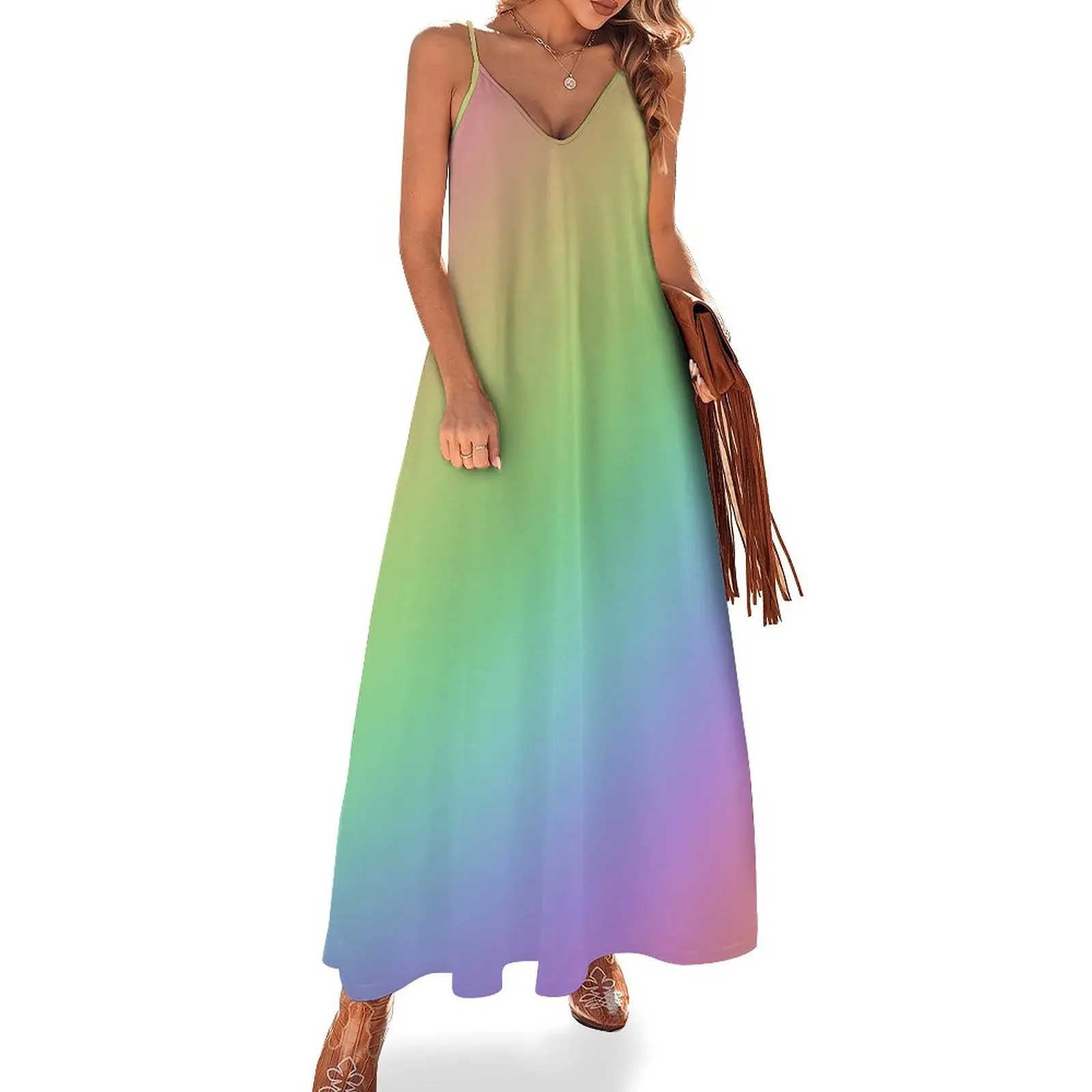 

New Pastel Rainbow Ombre Sleeveless Dress birthday dress dresses for official occasions evening dress woman womens clothing