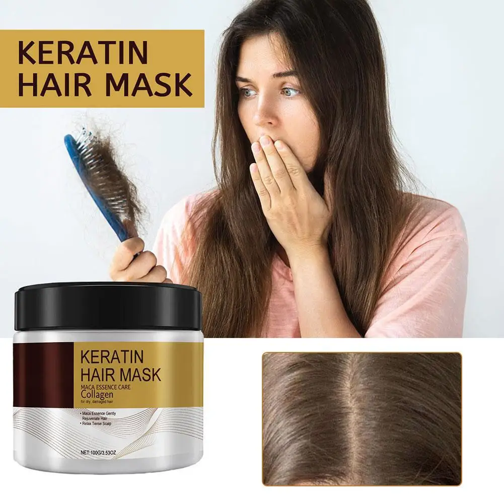 

100G Keratin Hair Mask Repairing Damage Frizzy Straightening Professional Hair Mask Curly Treatment Nourish Hairs Frizz F2F8