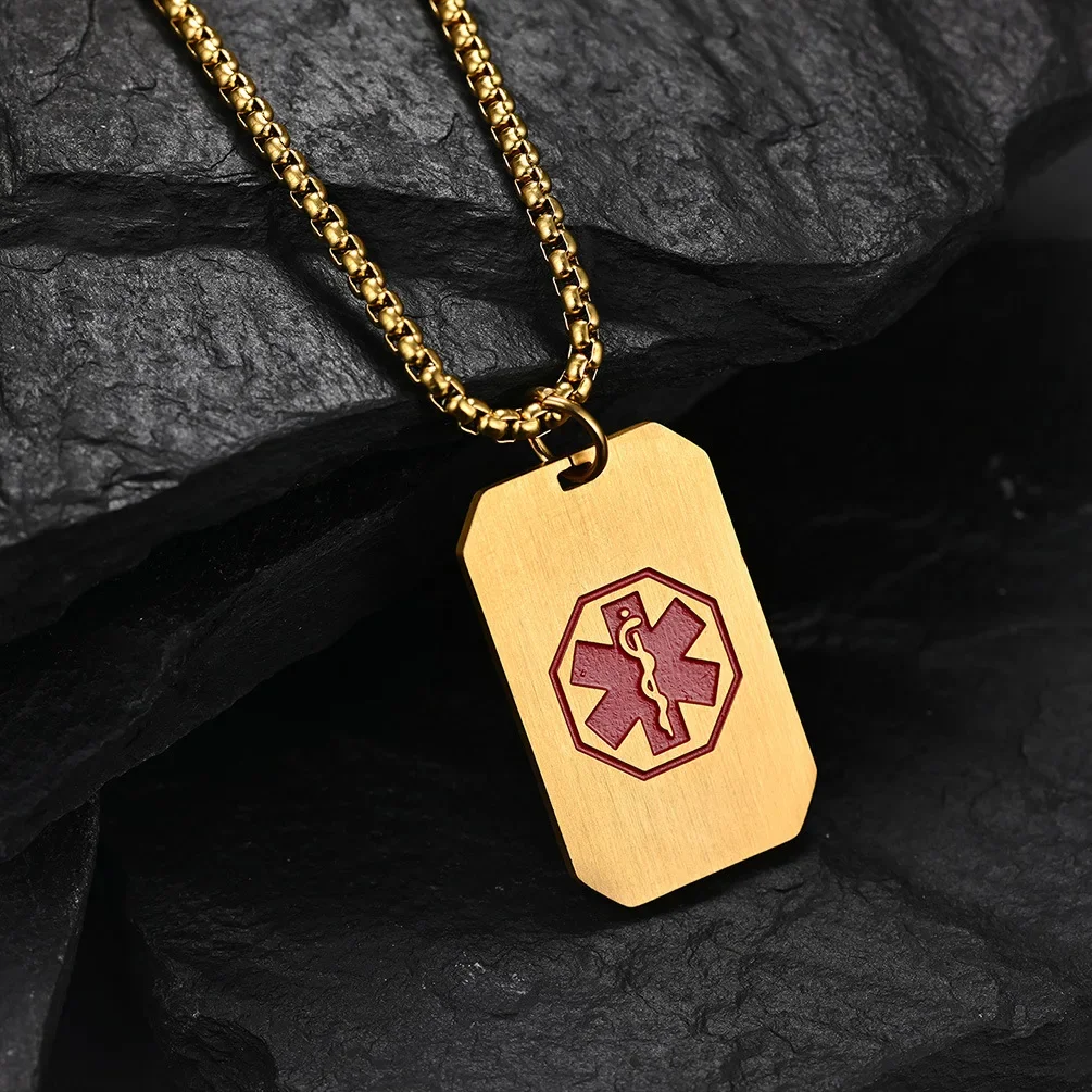 Customized DIY Medical Alert ID Necklace Dog Tag Pendant for Men Stainless Steel Matte ICE SOS Necklaces Personalized Jewelry 6