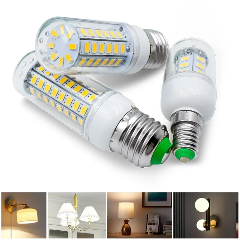 LED 전구 램프, E27, E14, 220V 옥수수 전구, 24, 36, 48, 56, 69, 72LED, 5730SMD Lampada, LED 다이오드 램프, 가정용 에너지 절약 조명