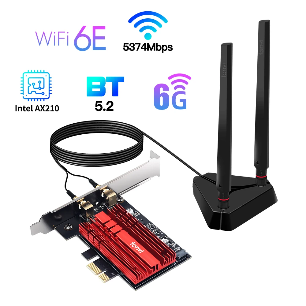Fivi Wi-Fi 6E Intel Ax210 3000Mbps Pcie Wireless Network Wi-Fi Adattatore Wlan 2.4G/5G/6Ghz 802.11Ax Bluetooth 5.3 Card Windows 10