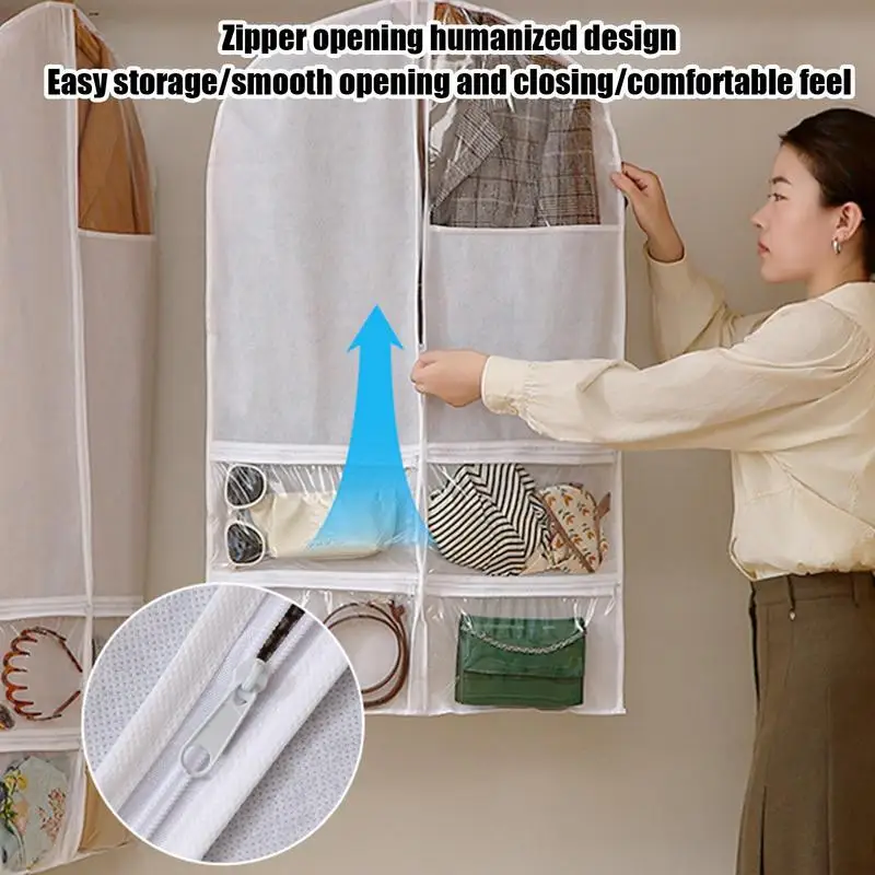 Clothes Dust Cover Clothing Organizer Garment Covers Clothes Bag With Clear Window Garment Protector Clothing Cover 4 Grid Suit 2