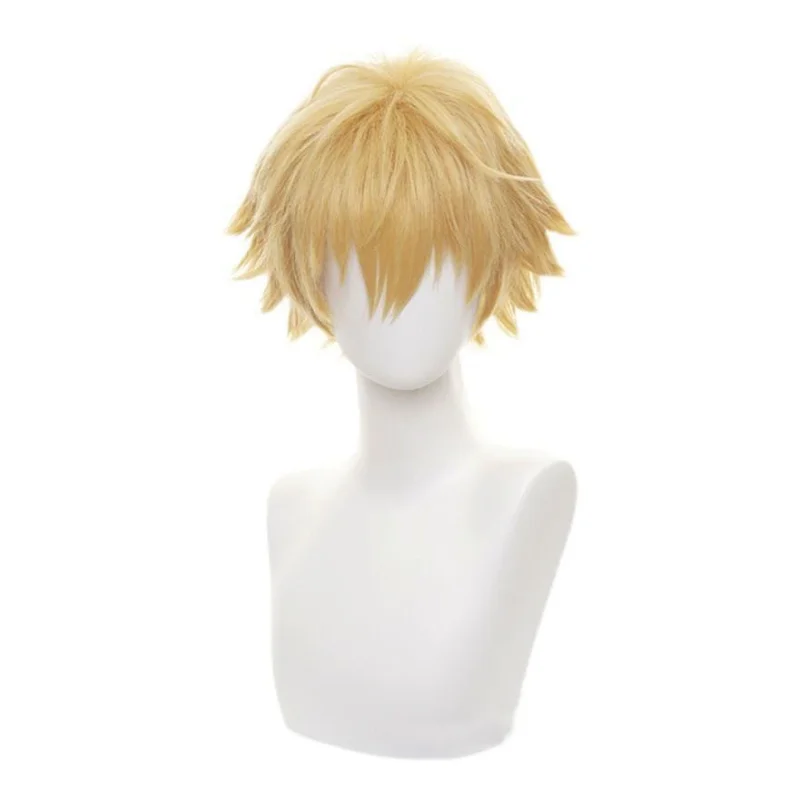 Parrucca sintetica corta bionda soffice e spigolosa, resistente al calore, per cosplay anime, per uomo, per feste di Halloween, giochi di ruolo, copricapo quotidiano - immagine 2