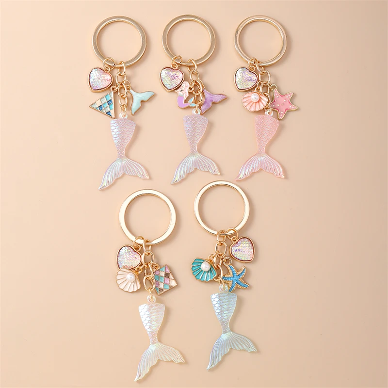 Nette Fischschwanz Herz Schlüsselanhänger für Auto Schlüssel Frauen Männer Sommer Strand Handtasche Anhänger Schlüsselanhänger Zubehör DIY Schmuck Geschenke