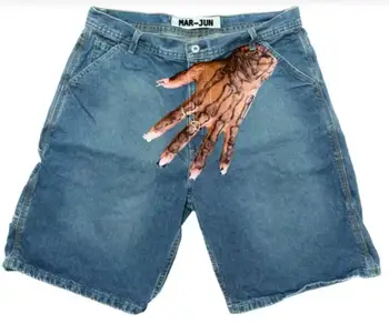 Y2K Baggy Denim Shorts vintage Finger Print Hip Hop gym shorts Harajuku Summer Men Women Gothic Men Basketball Shorts Streetwear 1