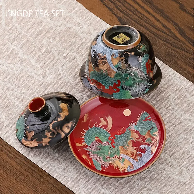 Enamel Color Three CAI Gaiwan Exquisite Ceramic Tea Bowl with Lid Cup Chinese Tea Set Gifts High Quality Infuser