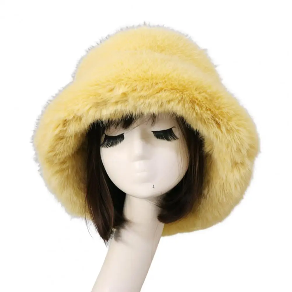 

Bucket Hat Bucket Hat Fluffy Wide Brim Soft Thickened Ear Protection Faux Fur Winter Thermal Women Fisherman Cap