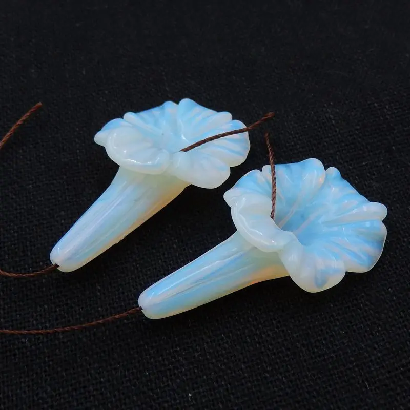 Hot Sale Trendy Opalite Carved Flower Earring Beads 40x23x10mm 11g Fashion Jewelry Accessory For Women