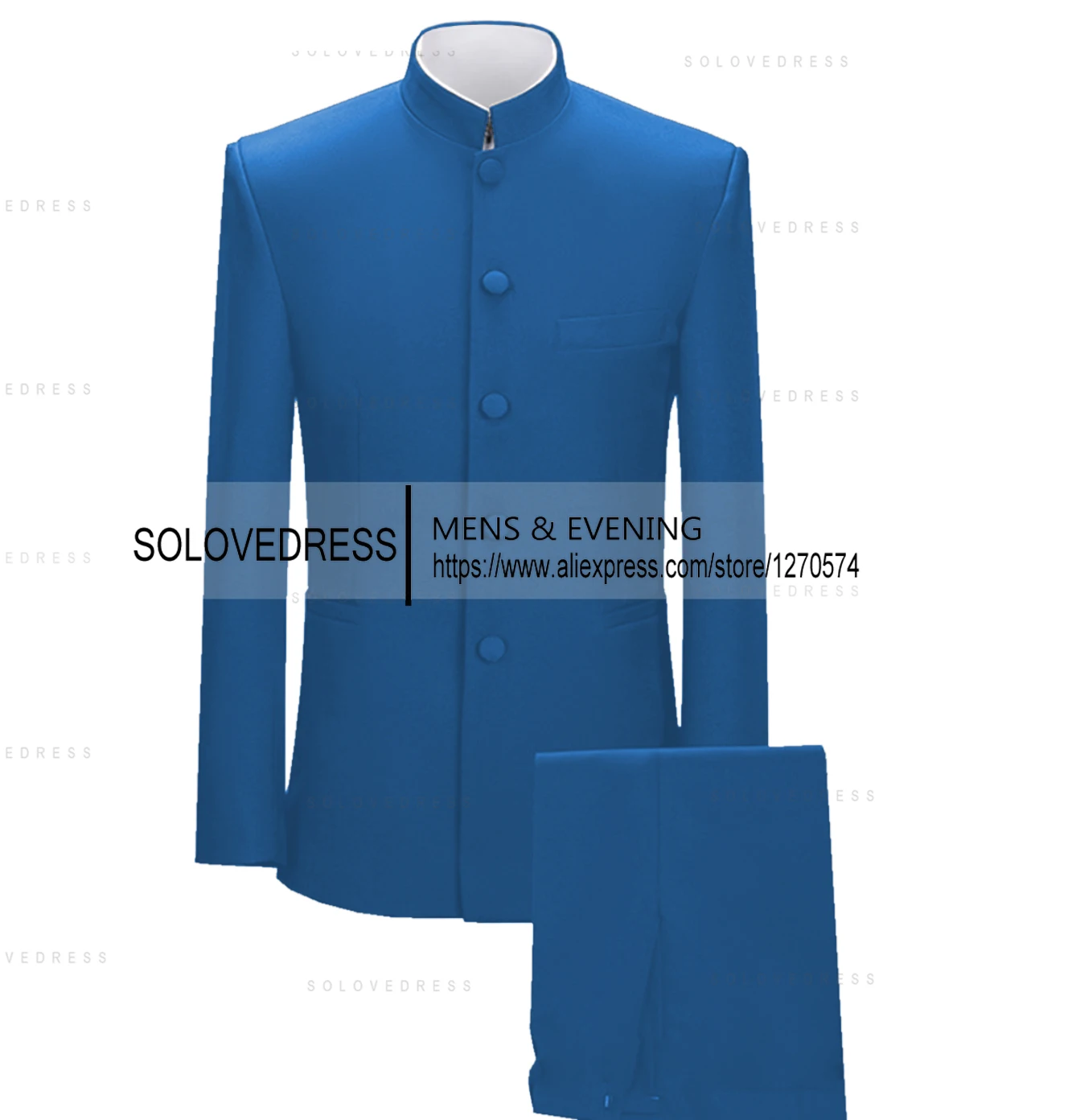Stand Collar  2 Pieces Men's Suits Slim Fit Single Breasted  Covered Button Groomsmen Wedding Suits  Customized(Blazer+Pants) 2