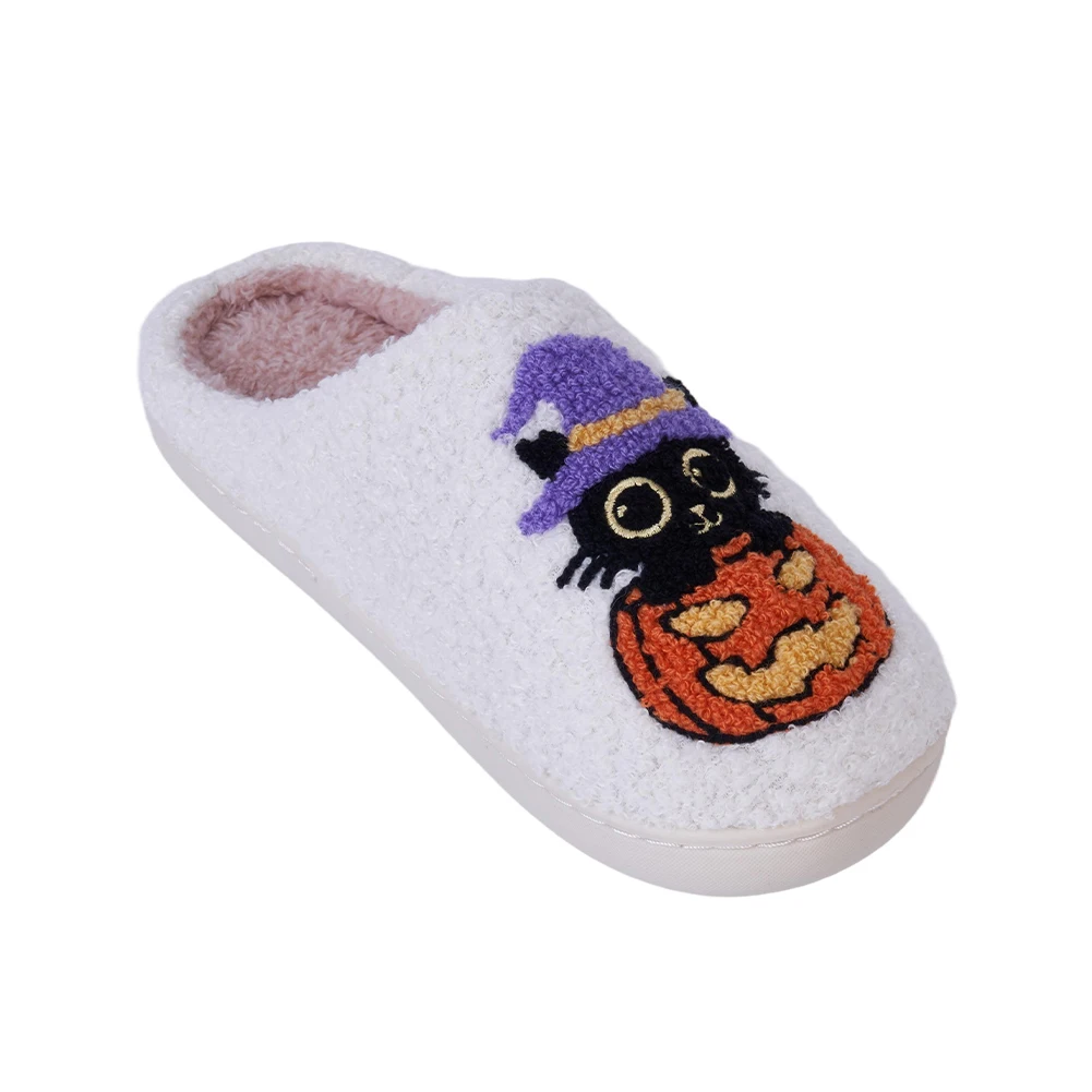 Herbst Winter Halloween Hausschuhe Frauen Schwarze Katze Kürbis Niedlichen Geist Plüsch Hausschuhe Flauschigen Bequeme Warme Indoor Hause Hausschuhe – Detail 11