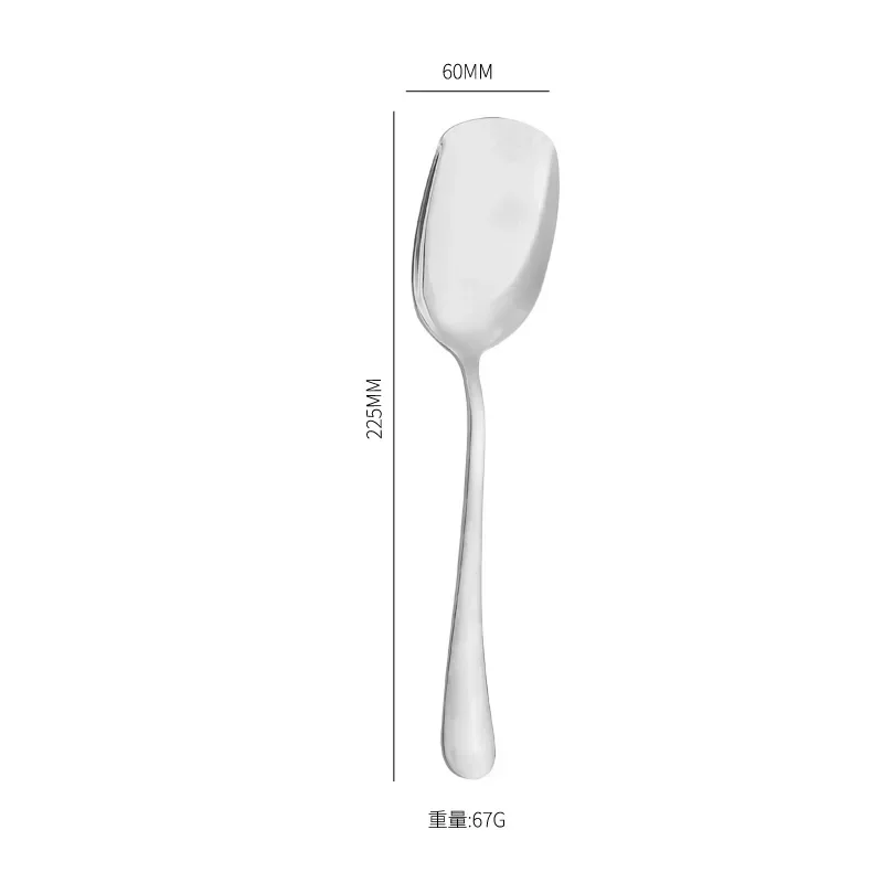 Golden Stainless Steel Food Service Spoon Large Rice Shovel Tableware Long Handle Square Spatula Kitchen Gadgets for Home