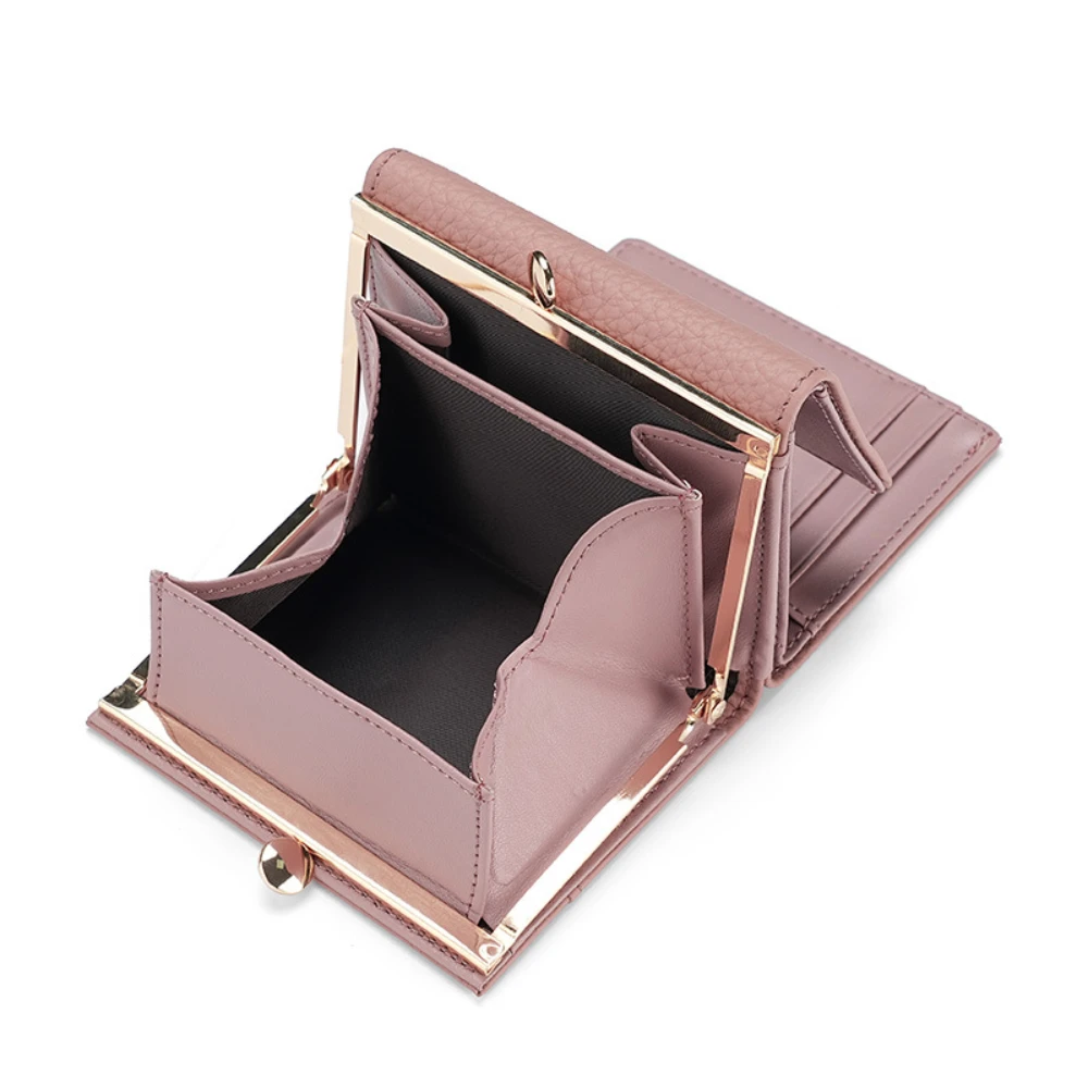 Genuine Leather Women Wallet Luxury Design Mental Hasp Coin Purse Female Fashion Short Wallet Card Holder Trifold Mini Clutch