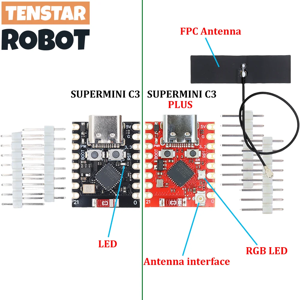 Lot De 2 Cartes De Développement ESP32-C3 Super Mini - WiFi & Bluetooth, Compatible Arduino