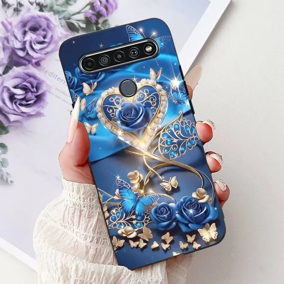 Elegant Floral Cat Printed Black Silicone Phone Case