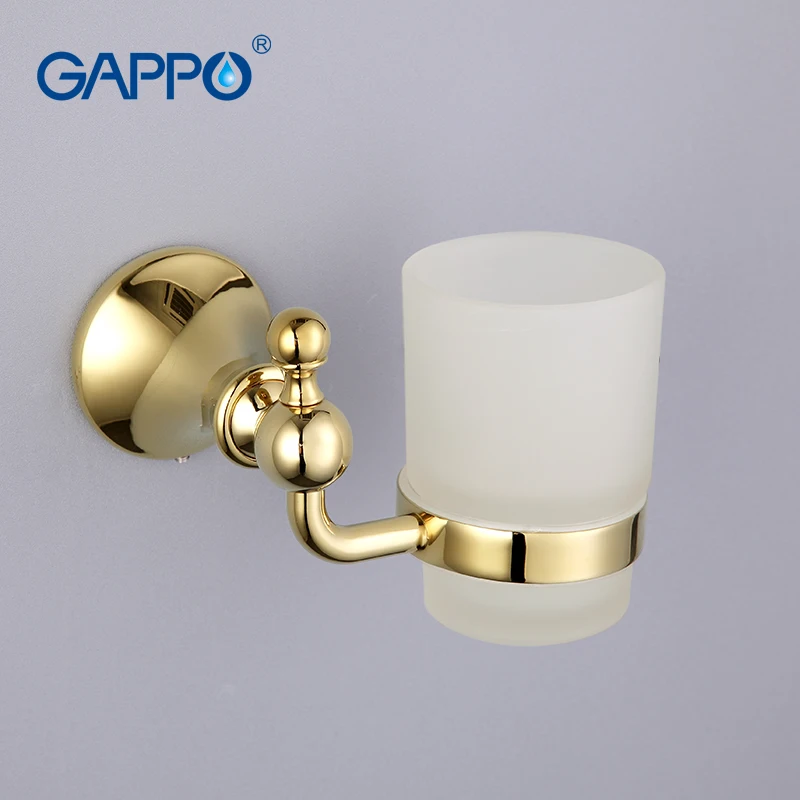 GAPPO Luxury Gold Toothbrush Tooth Cup Holder Wall Mounted Bath Single Cup Rack Bathroom Accessories