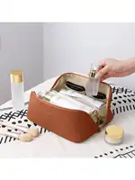 Grand sac à cosmétiques de voyage pour femmes, organisateur de maquillage en cuir, trousse de toilette féminine, trousse de maquillage, pochette de rangement, boîte de luxe pour dames 2