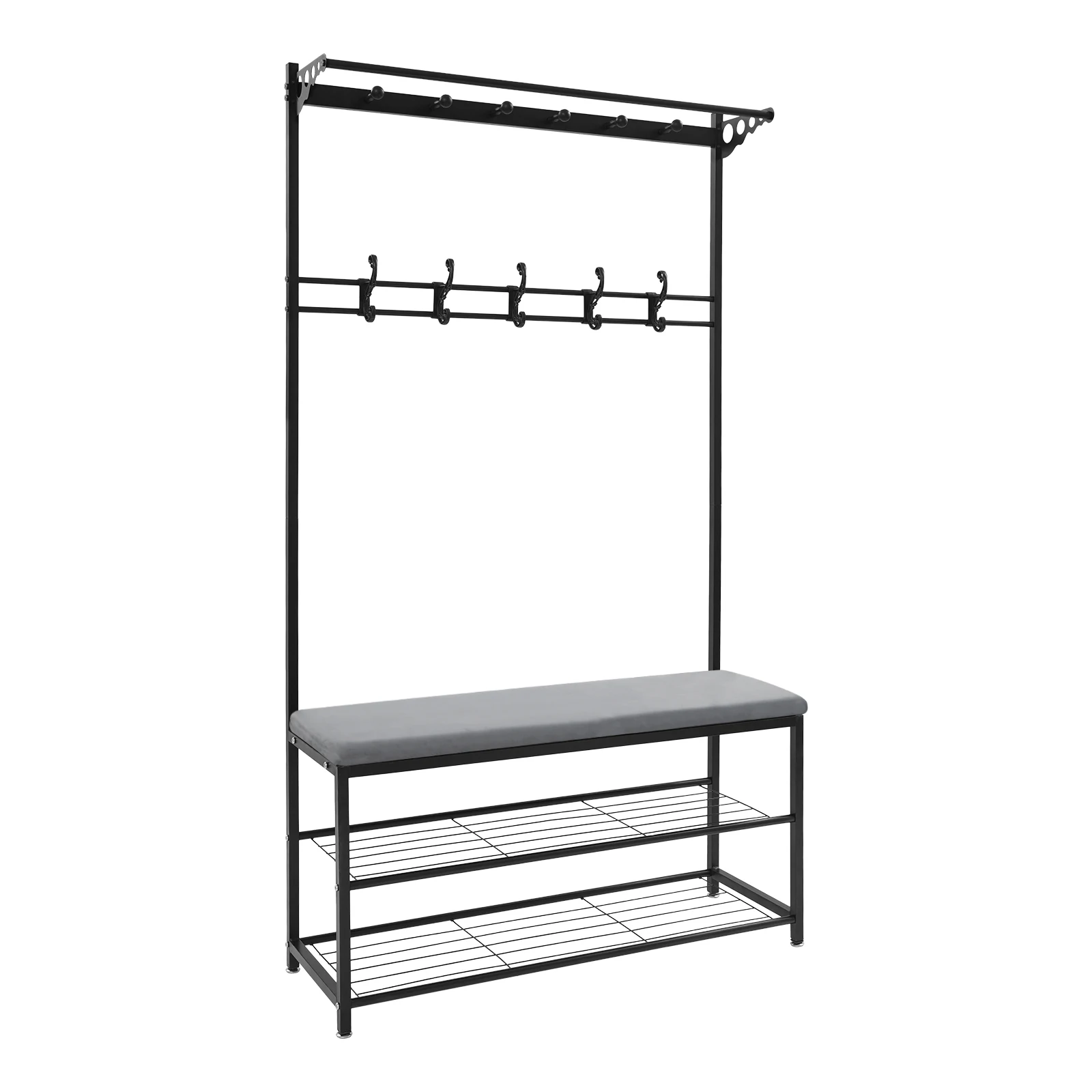 100cm Garderobenbank mit Stauraum, 6 Haken, Schuhregal, offenes Regal-Design, multifunktional für kleine Flure und Apartments – Detail 17