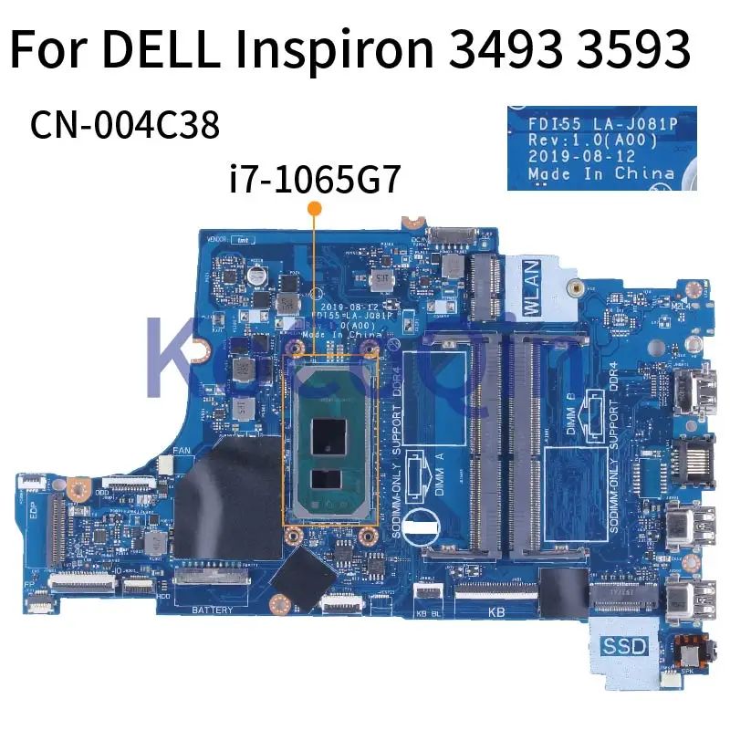 

For DELL Inspiron 3493 3593 5593 i7-1065G7 Notebook Mainboard FDI55 LA-J081P 004C38 SRG0N DDR4 Laptop Motherboard Tested