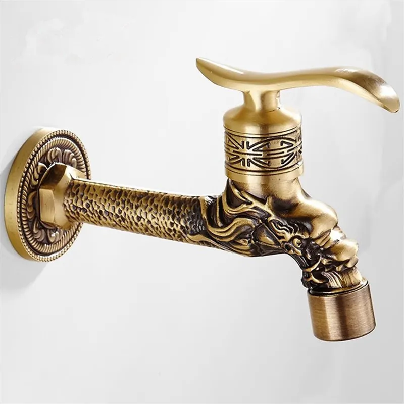 Tuqiu Antique Brass Dragon Carved Outdoor Garden Faucet