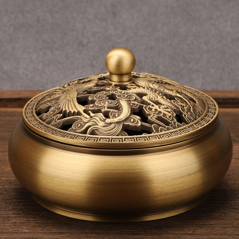 Beautiful Dragon and Phoenix Carved Copper Incense Burner