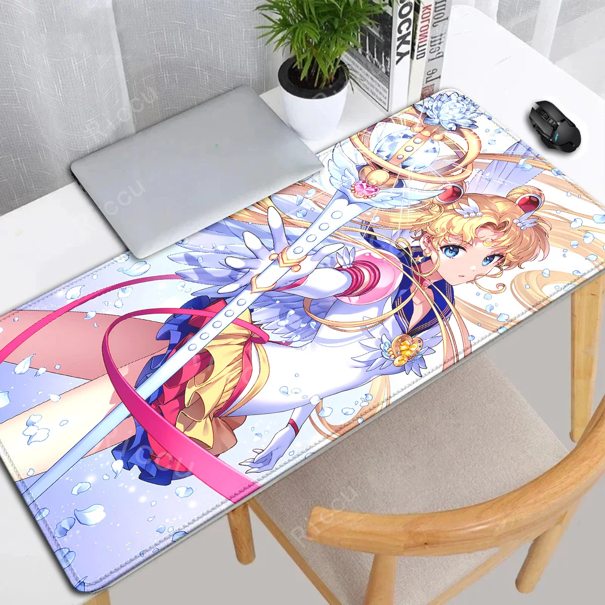 Anime Sailor Moon Mauspad Gaming Tastatur Zubehör Mauspad HD-Druck XXL Größe Kawaii Mädchen Rutschfeste Offizier Schreibtischunterlage Laptop