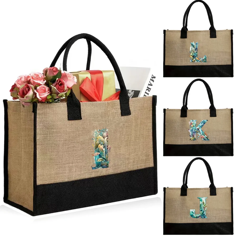 

Bags for Women Reusable Portable Jute Shopping Bag Casual Beach Bag High Quality Waterproof Tote Bag Fashion Fish Letter Series