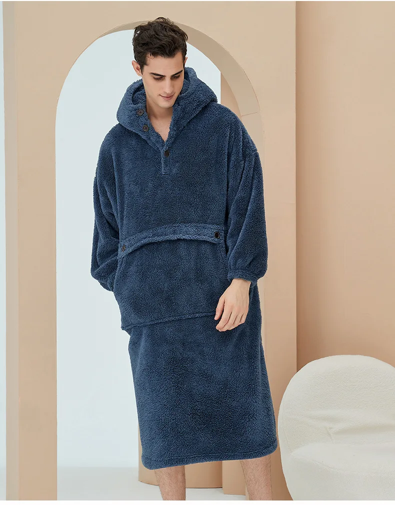 Unisex Robes Men Winter Dressing Gown Winter Warm Fleece Robe Pullover Hooded Women Winter Dressing Gown Robes Soft Bathrobe red pajama pants