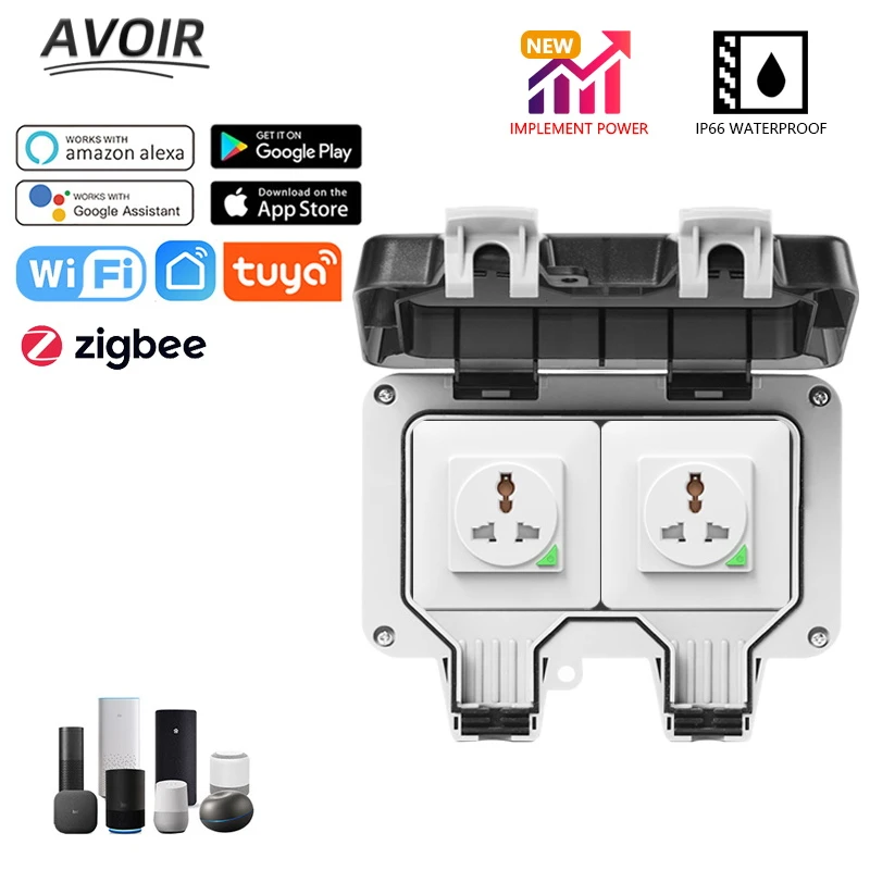 Avoir Tuya Zigbee Ip66 Waterproof Outdoor Socket Power Electrical